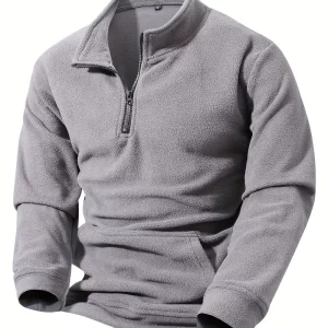 Sudadera para hombre de color sólido con media cremallura